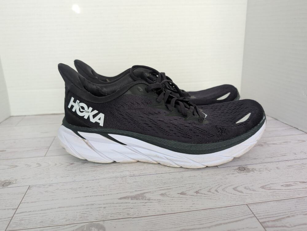 HOKA One One Clifton 8 Black White Running Shoes Men's Size 8.5 Athletic Sneaker